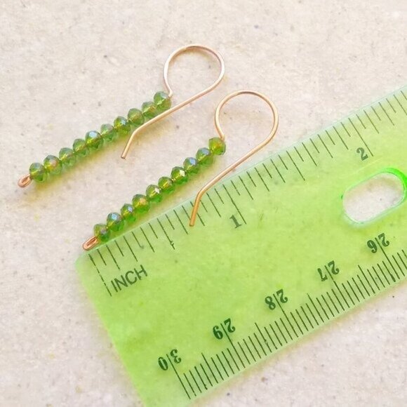 🍂🍁🍃 3/$25!!!  Green Faceted Crystal ~ Beaded Stick Earrings! Dainty & Slim - Picture 6 of 8
